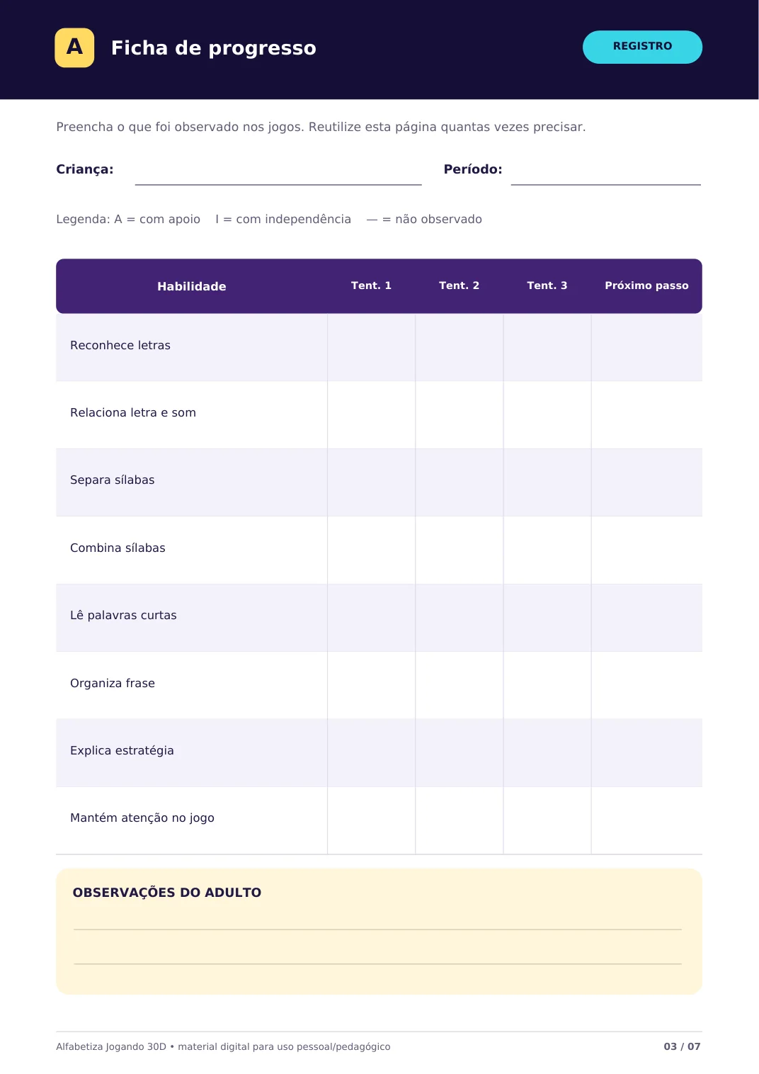 Prévia da ficha de acompanhamento